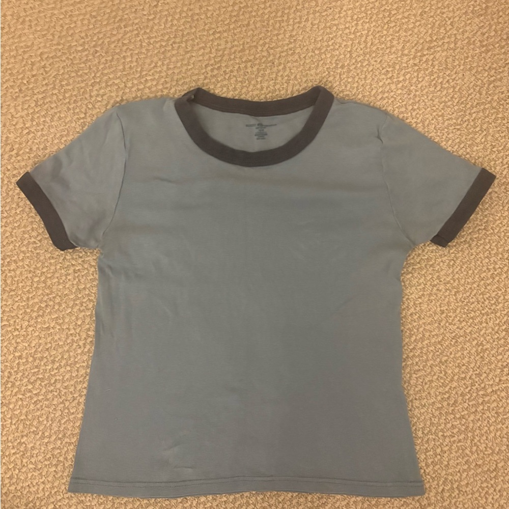 brandy melville light blue Ringer T-Shirt with navy blue Trim
